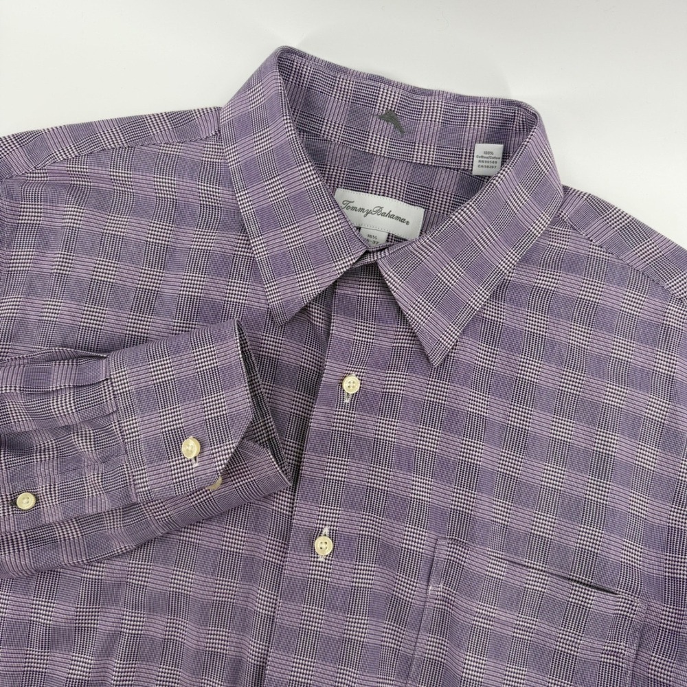 Tommy Bahama Button Down Mens 16.5 36-37 Purple Plaid Cotton Long Sleeve Shirt